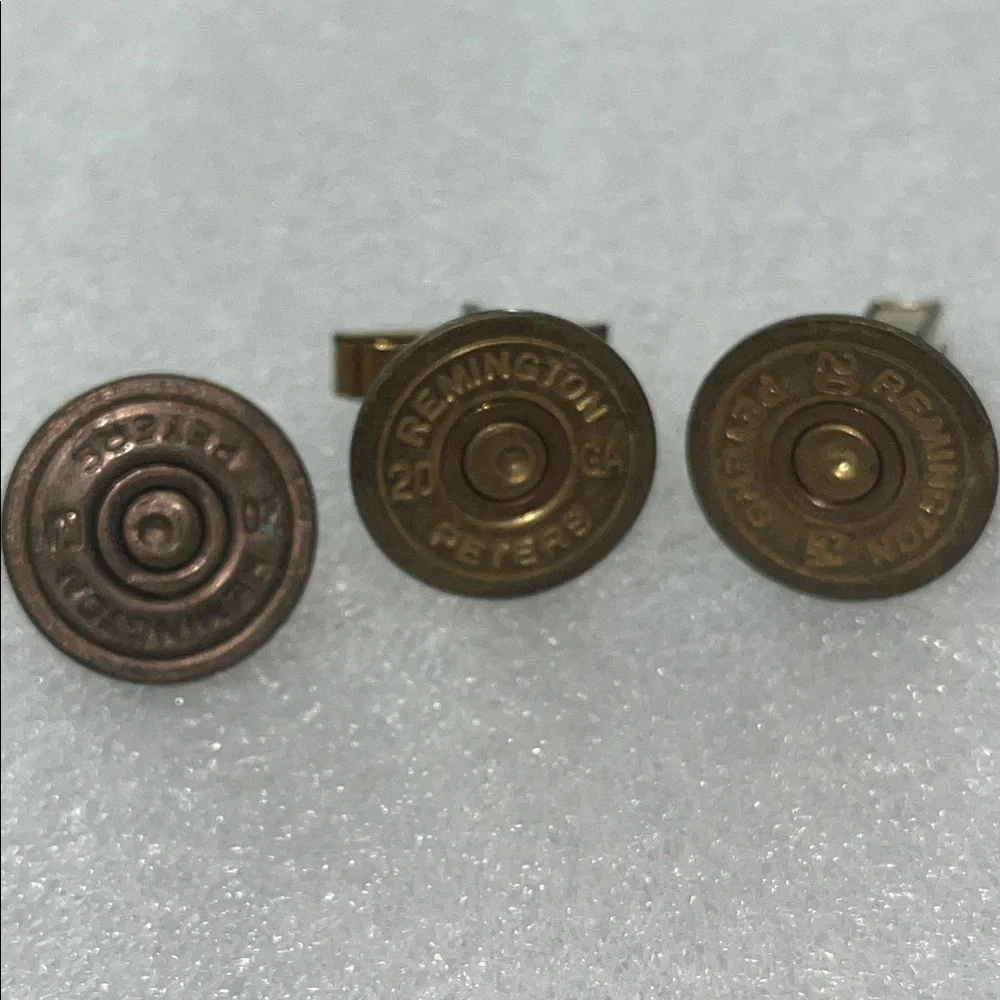 Vintage Remington Peters 20 Gauge Cuff Links & Tie Tack Set fired brass